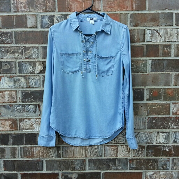 PAIGE | Billie Lace Up Chambray popover sz XS - Picture 3 of 8